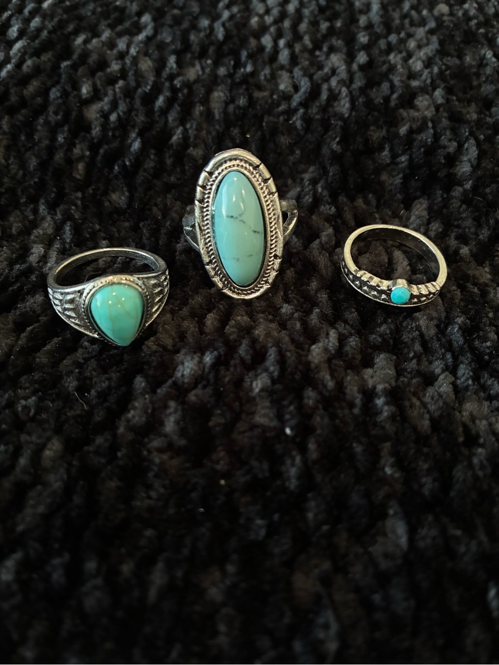 Turquoise Stone Silver Ring Set for Women - Blue Turquoise Accent